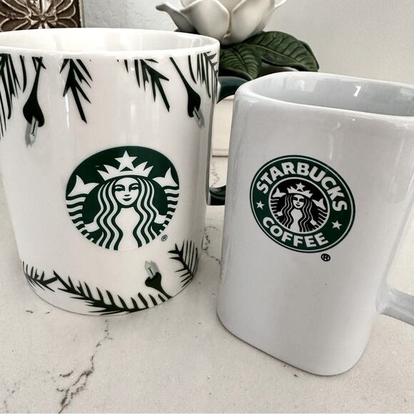 Collectible Starbucks Coffee Mugs Set of 2 Winter Lights Mug & Square Mug - Picture 1 of 6